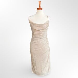 Laundry by Shelli Segal gold dress 6 small mini drape club date cute cocktail